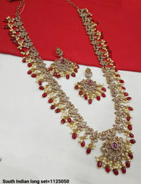 Antique Gold Plated Long Kundan Necklace Set