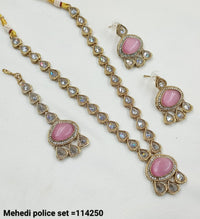 Antique Gold Polki Necklace Set with Matching Earrings and Maang Tikka