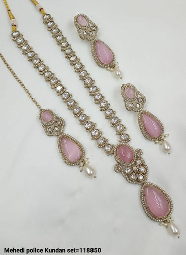 Antique Gold Plated Kundan Long Necklace Set