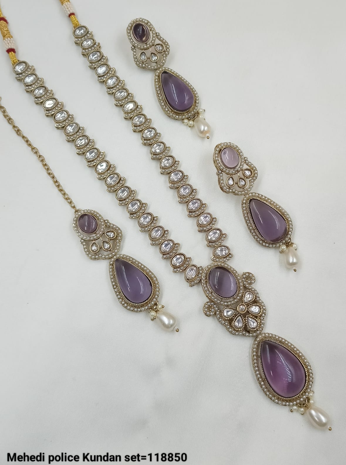 Antique Gold Plated Kundan Long Necklace Set