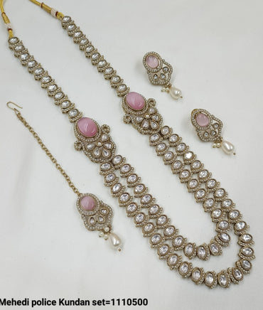 Antique Gold Plated Long Kundan Necklace Set