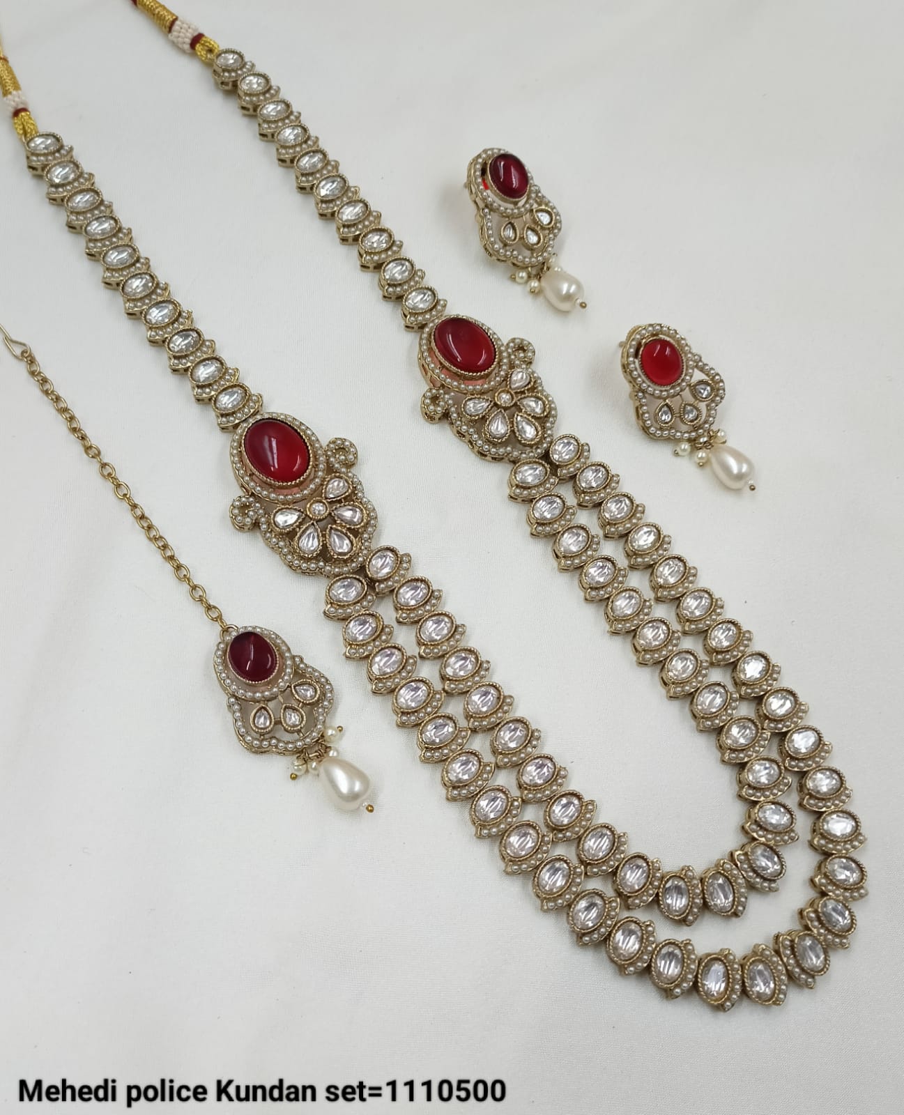 Antique Gold Plated Long Kundan Necklace Set
