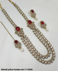 Antique Gold Plated Long Kundan Necklace Set