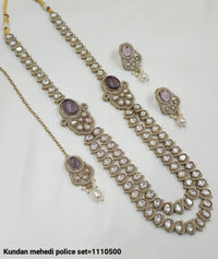 Antique Gold Plated Long Kundan Necklace Set