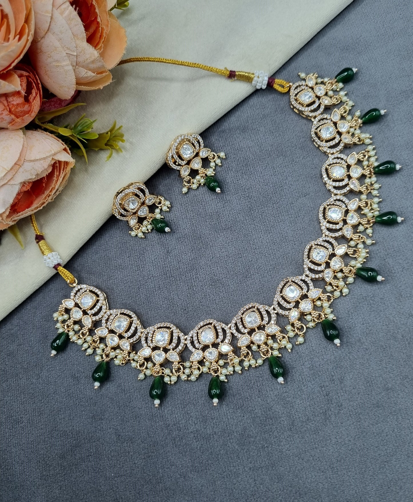 Kundan & Polki Choker Necklace Set with Matching Earrings
