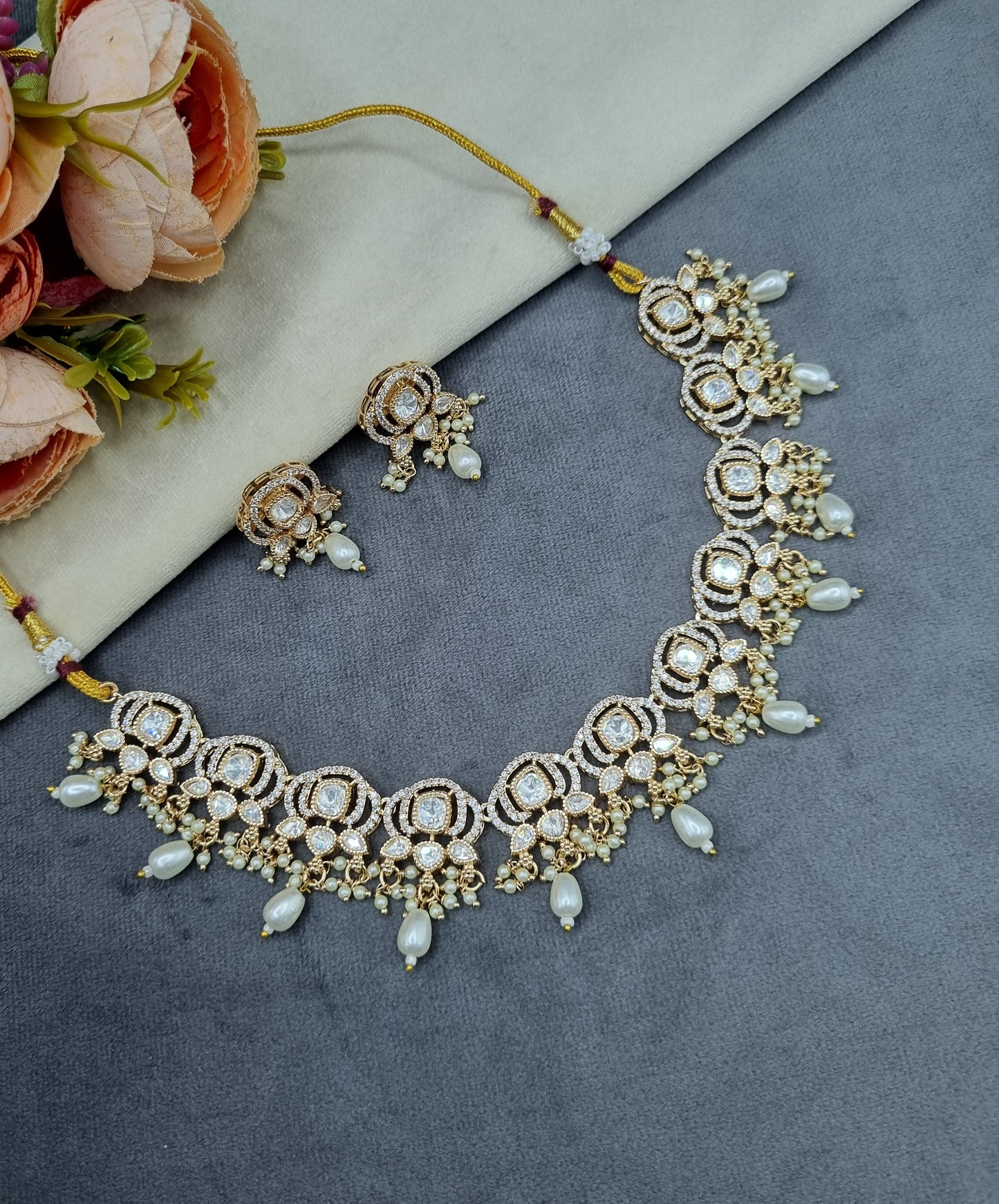 Kundan & Polki Choker Necklace Set with Matching Earrings