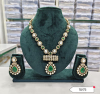 Statement Kundan-Inspired Bridal Necklace and Earring Set with Antique Gold Plated