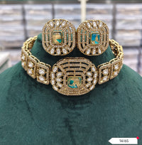 Geometric Choker Necklace and Earring Set with Antique Finish