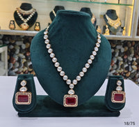 Classic Kundan Stone Necklace Set with Rectangular Pendant and Matching Earrings