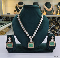 Classic Kundan Stone Necklace Set with Rectangular Pendant and Matching Earrings