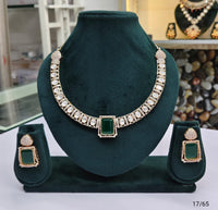 Lucentemarket Premium kundan Necklace Set with Rectangular Stone Pendant & Earrings