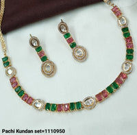 Lucentemarket Elegant Rectangular Cut Pachi Kundan Necklace Set with Matching Earrings