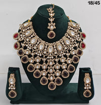 Bridal Kundan Choker Necklace Set with Maang Tikka and Earrings
