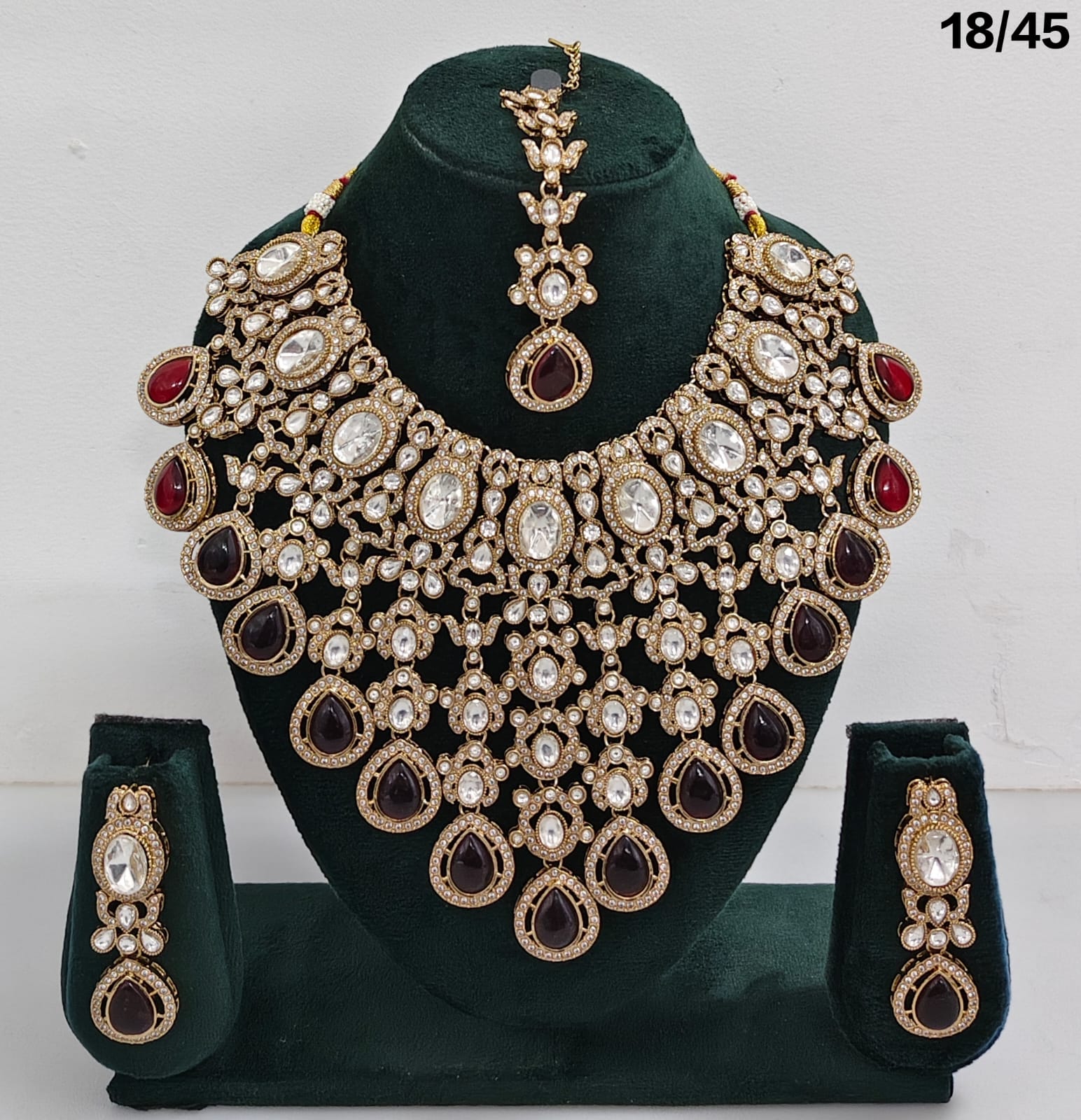 Bridal Kundan Choker Necklace Set with Maang Tikka and Earrings