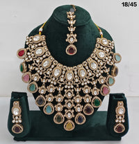 Bridal Kundan Choker Necklace Set with Maang Tikka and Earrings