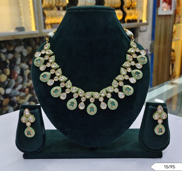 Elegant Tear-Drop Kundan Necklace & Earring Set