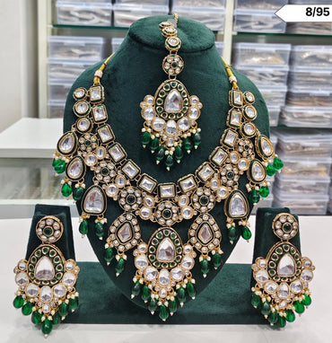 Grand Bridal CZ Stone Necklace Set with Earrings & Maang Tikka