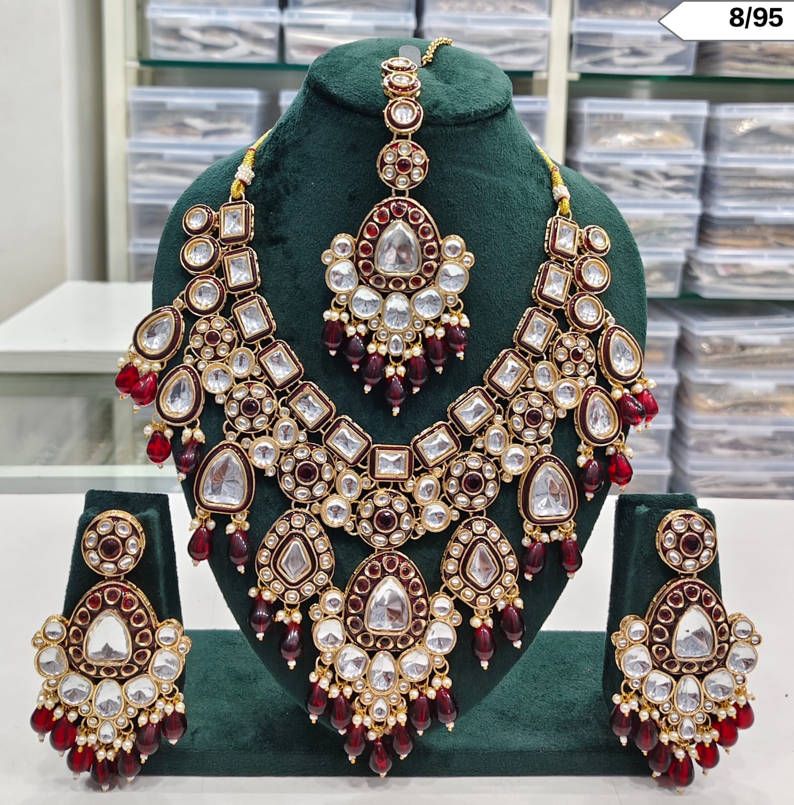 Grand Bridal CZ Stone Necklace Set with Earrings & Maang Tikka
