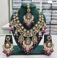 Grand Bridal CZ Stone Necklace Set with Earrings & Maang Tikka