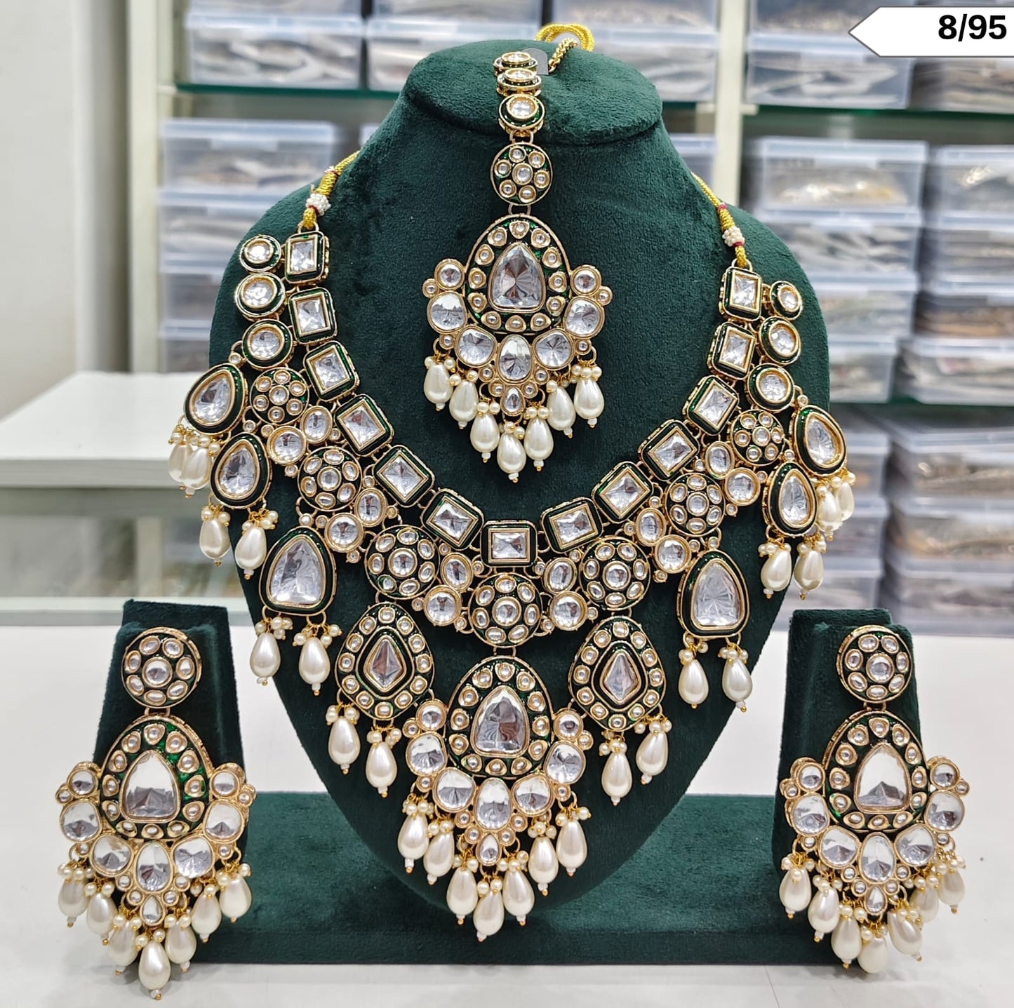 Grand Bridal CZ Stone Necklace Set with Earrings & Maang Tikka