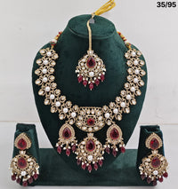 Pachi Kundan Bridal Necklace Set with Pearls & Beads – Earrings & Maang Tikka Included