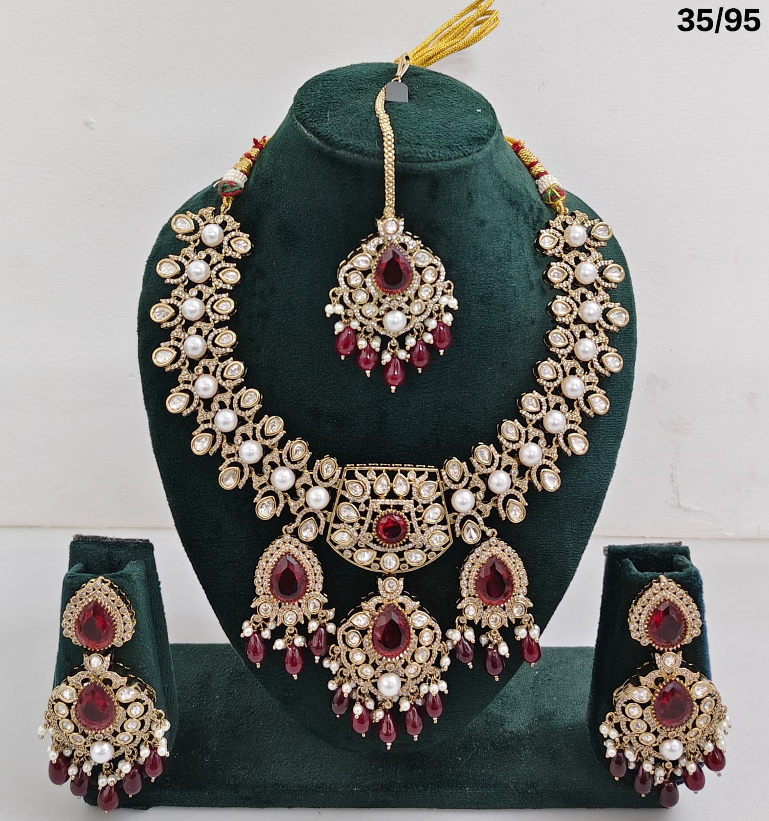 Pachi Kundan Bridal Necklace Set with Pearls & Beads – Earrings & Maang Tikka Included