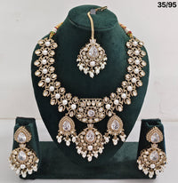 Pachi Kundan Bridal Necklace Set with Pearls & Beads – Earrings & Maang Tikka Included