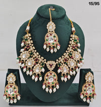 Luxury Kundan Bridal Jewellery Set with Pearls, Earrings & Maang Tikka
