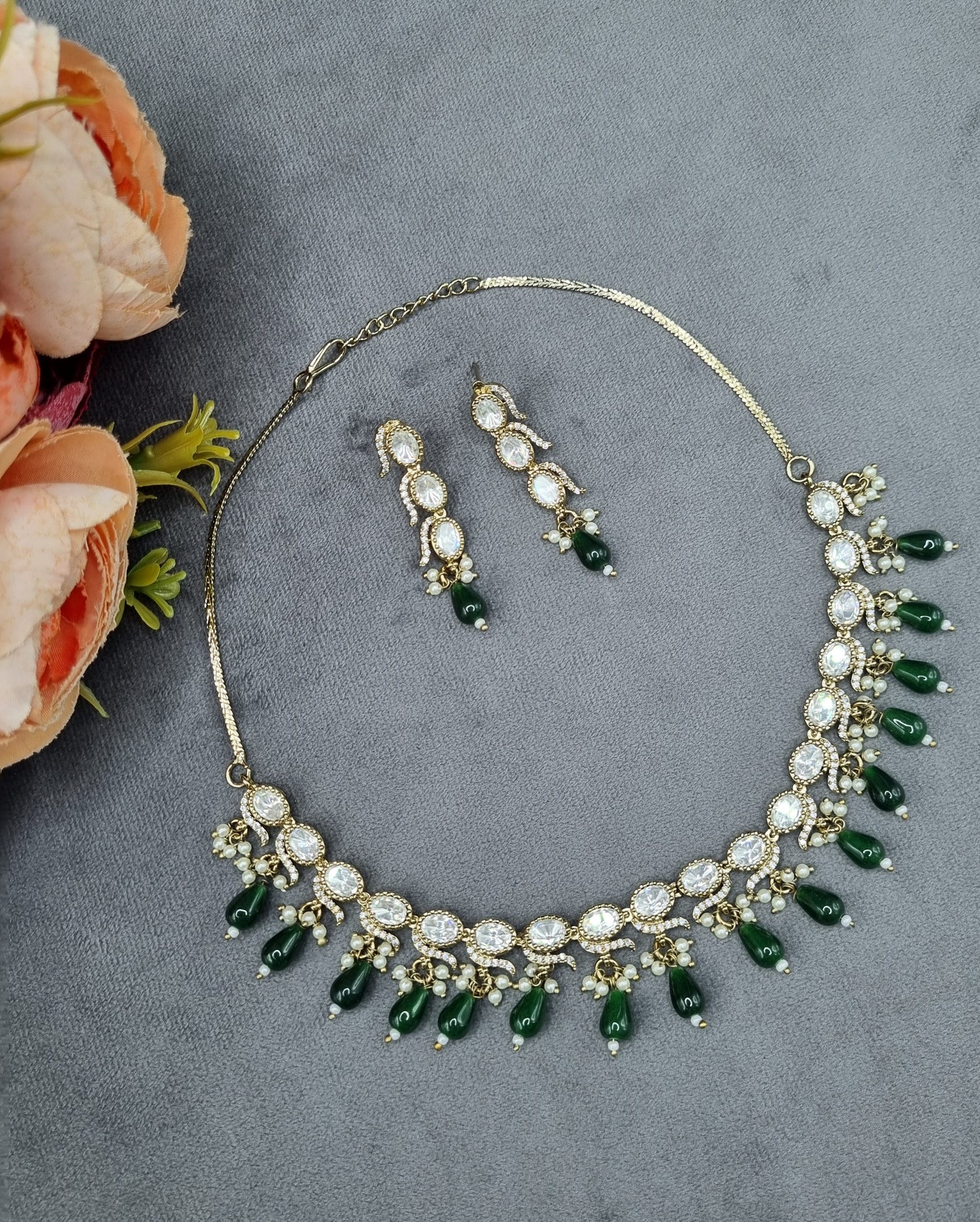 Beaded Drop Collar Necklace Set with Matching Danglers