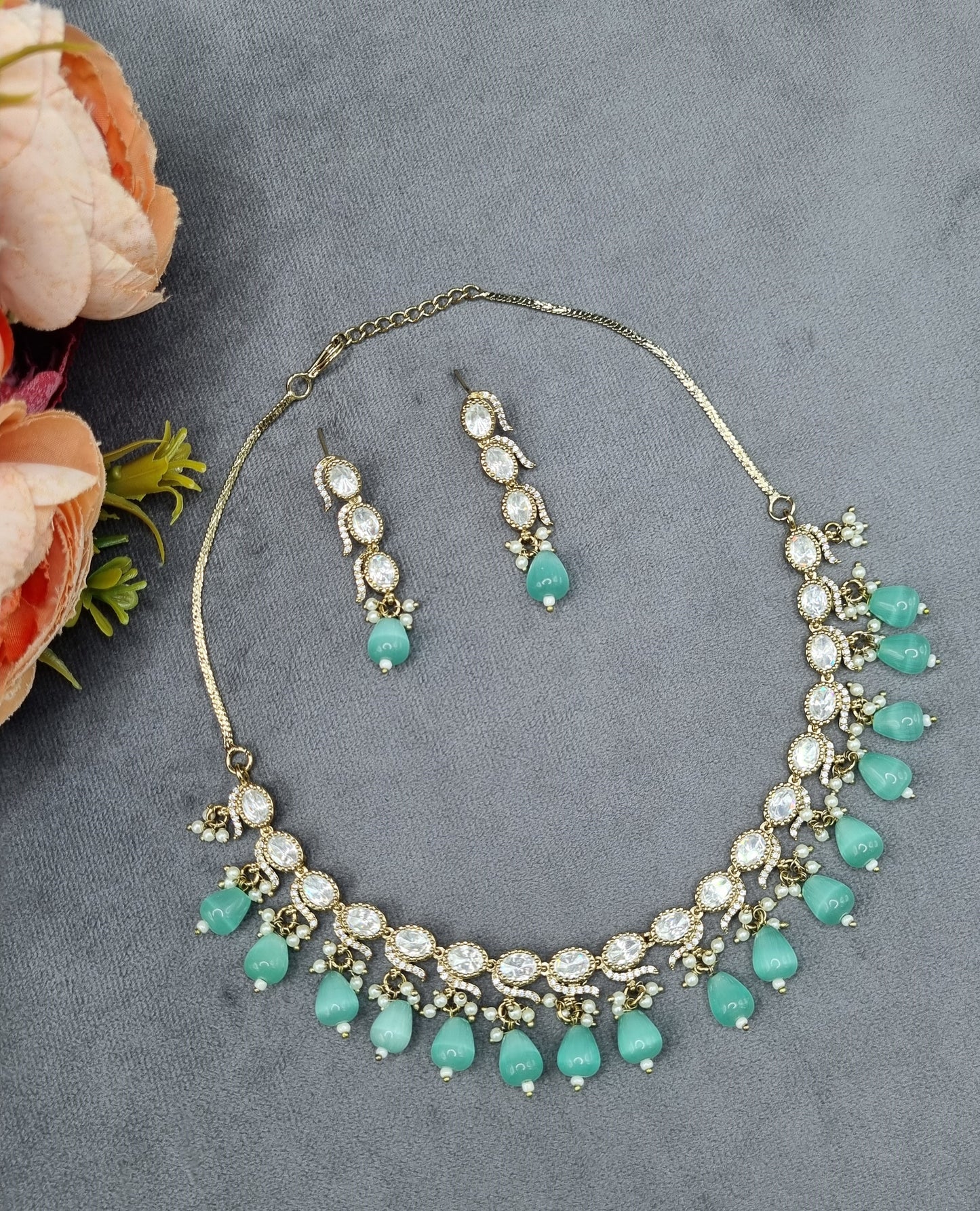 Beaded Drop Collar Necklace Set with Matching Danglers