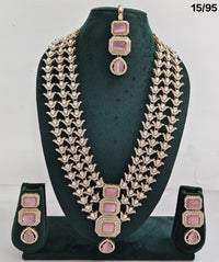 Designer Kundan Stone Necklace Set with Earrings & Maang Tikka – Layered Bridal Look