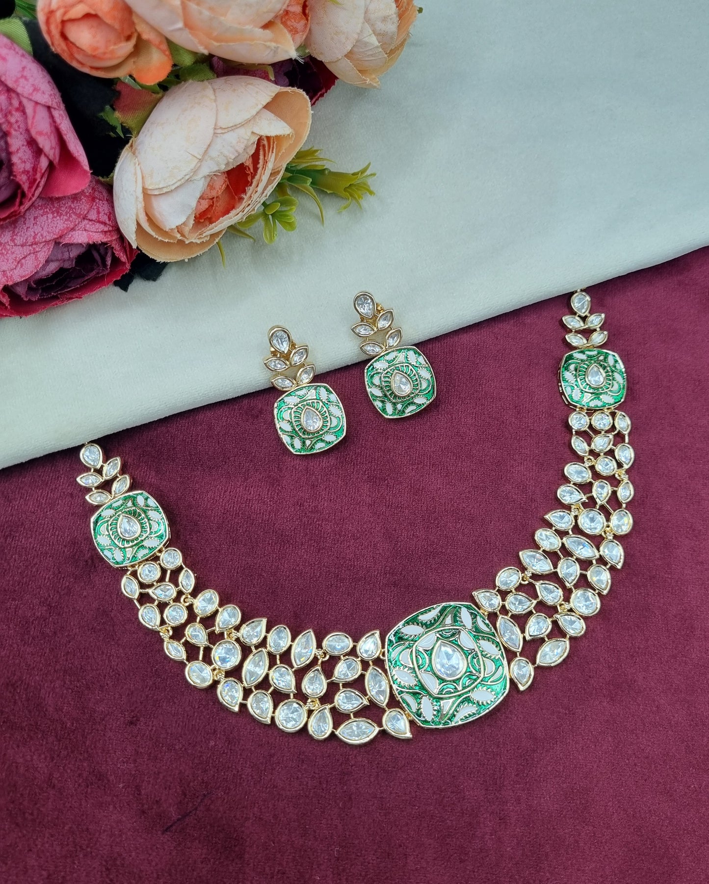 Traditional Indian Enamel Work Statement Necklace & Earring Set