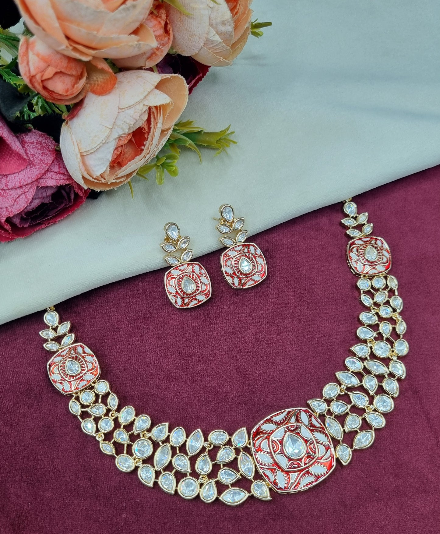 Traditional Indian Enamel Work Statement Necklace & Earring Set