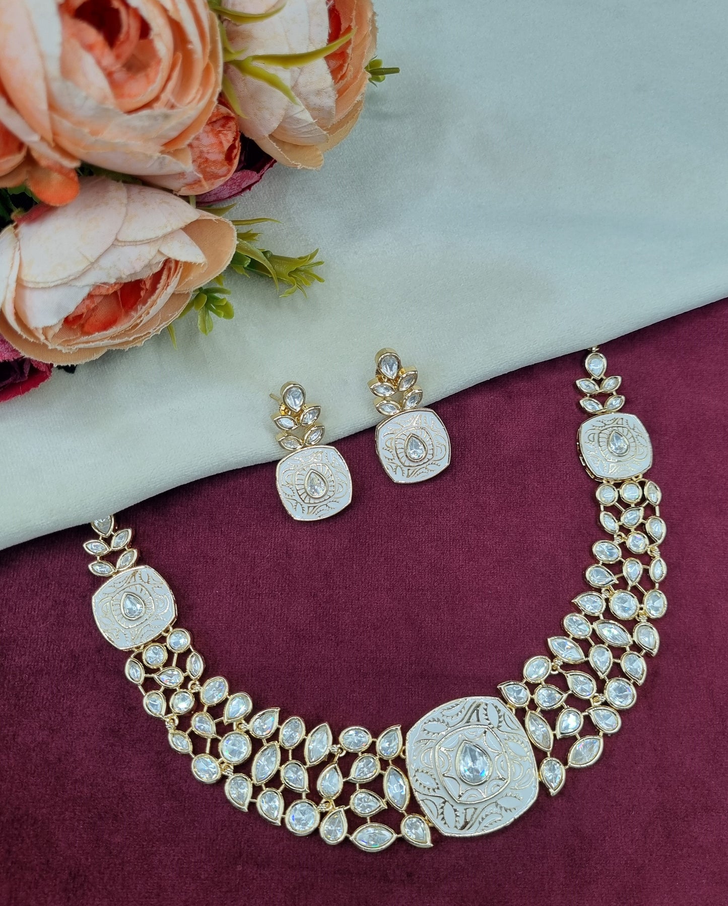 Traditional Indian Enamel Work Statement Necklace & Earring Set