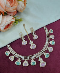 Modern Stone Choker Necklace Set with Matching Earrings & Maang Tikka