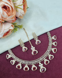 Modern Stone Choker Necklace Set with Matching Earrings & Maang Tikka