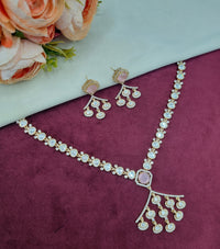 Minimalist Stone-Studded Ethnic Necklace Set with Drop Earrings