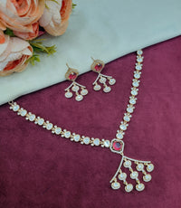 Minimalist Stone-Studded Ethnic Necklace Set with Drop Earrings