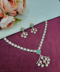 Minimalist Stone-Studded Ethnic Necklace Set with Drop Earrings