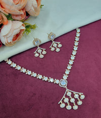 Minimalist Stone-Studded Ethnic Necklace Set with Drop Earrings