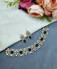 Statement Cushion Gemstone Choker Set with Pavé Floral Accents
