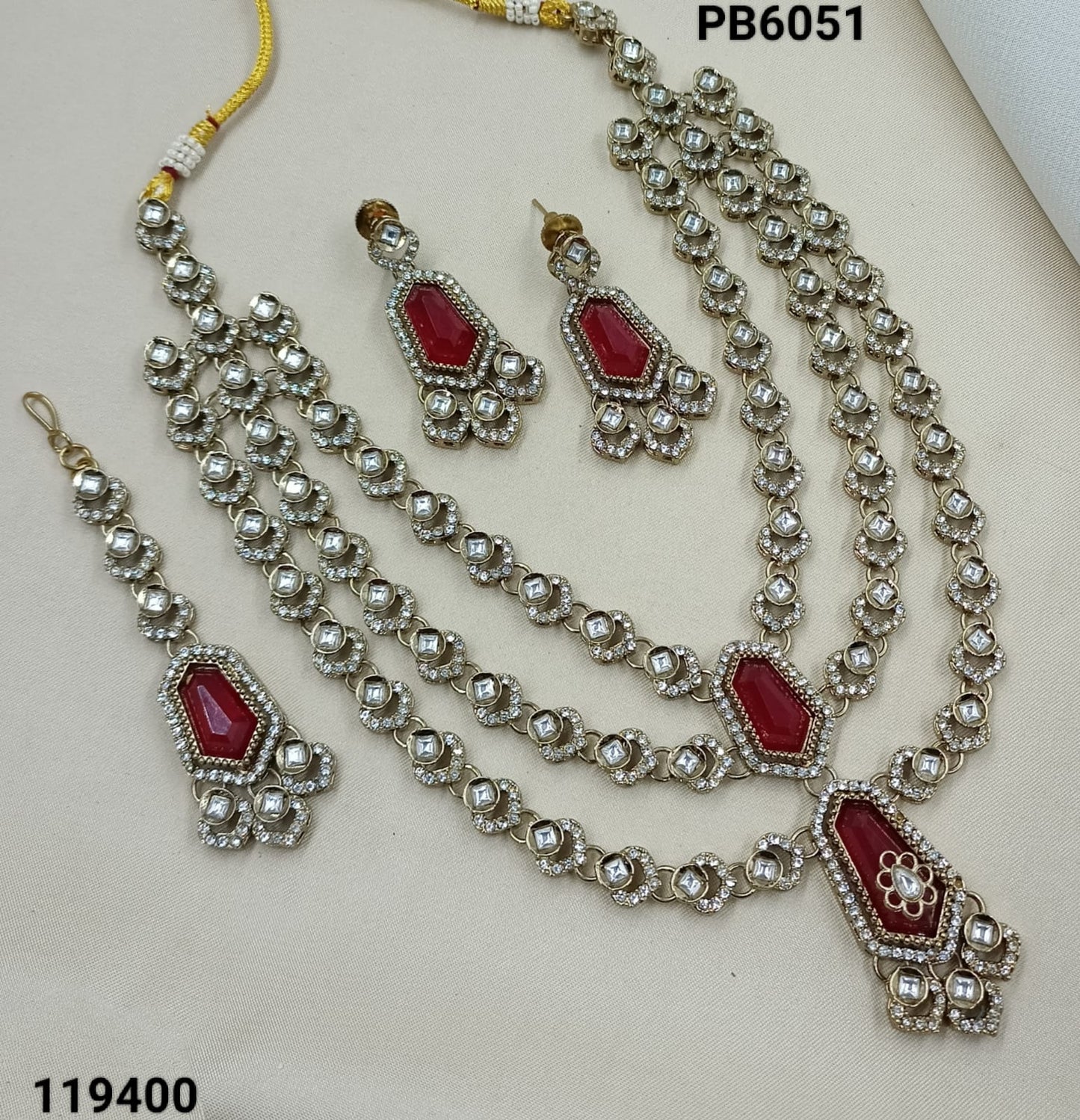 Traditional Maroon Kundan Multi-Layer Necklace Set