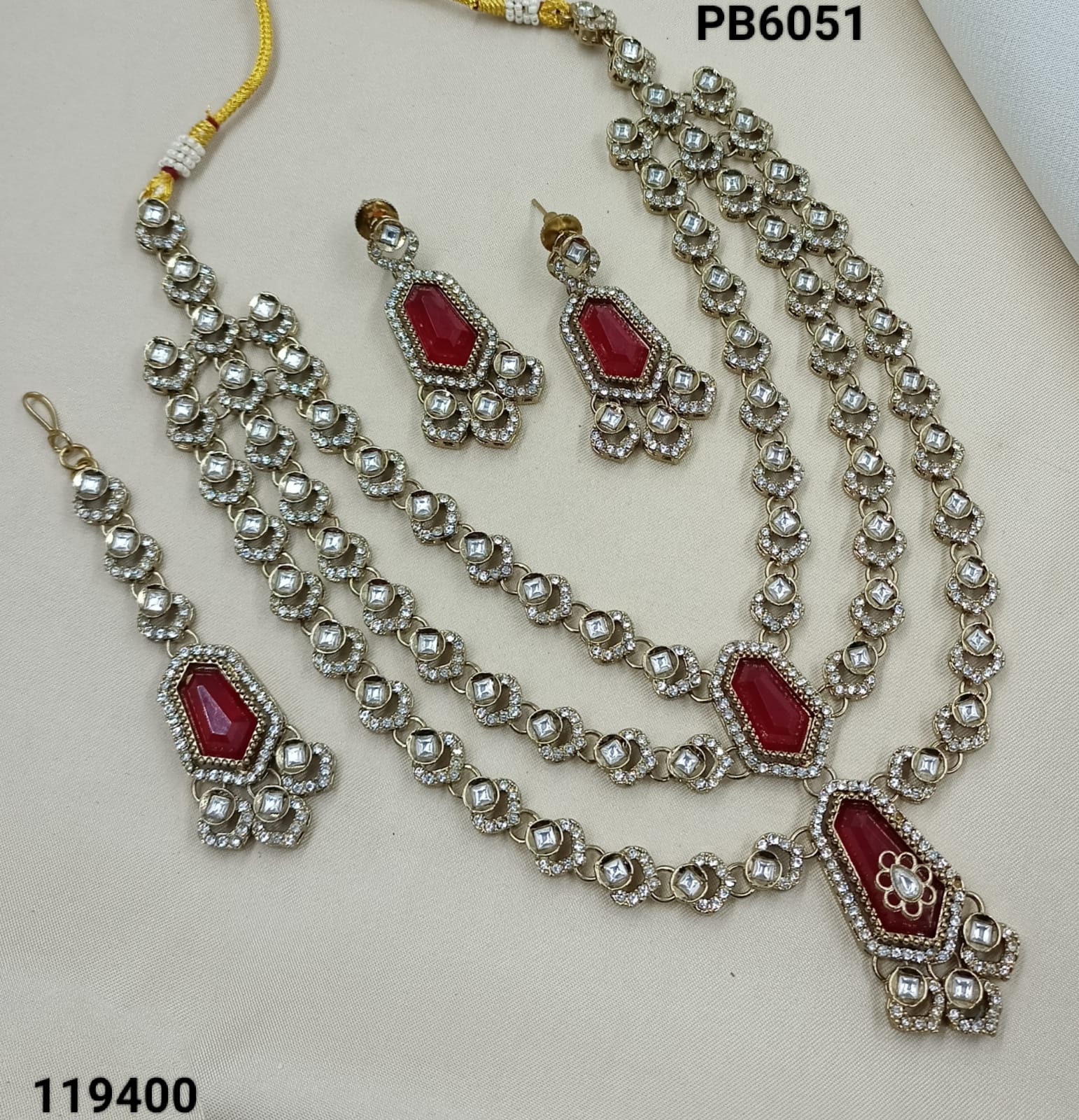 Traditional Maroon Kundan Multi-Layer Necklace Set