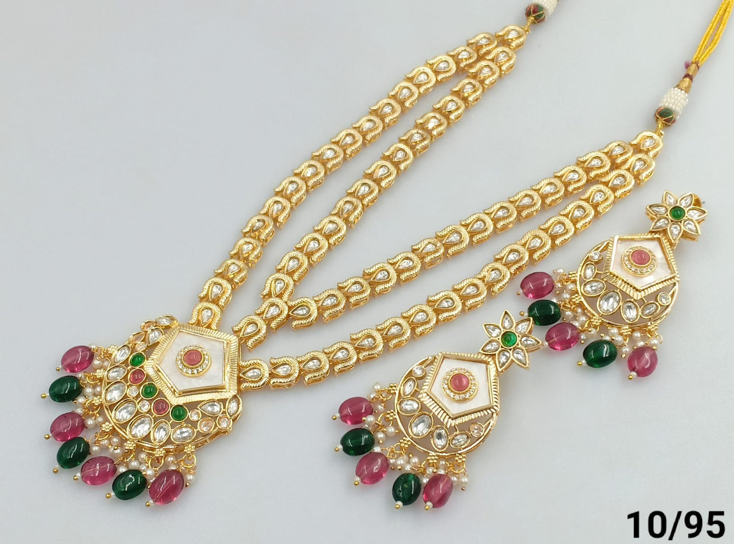 Traditional Kundan Layered Jewellery Set Drops Necklace With Earrings For Woman