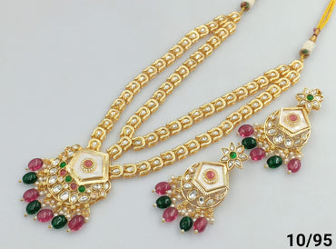 Traditional Kundan Layered Jewellery Set Drops Necklace With Earrings For Woman