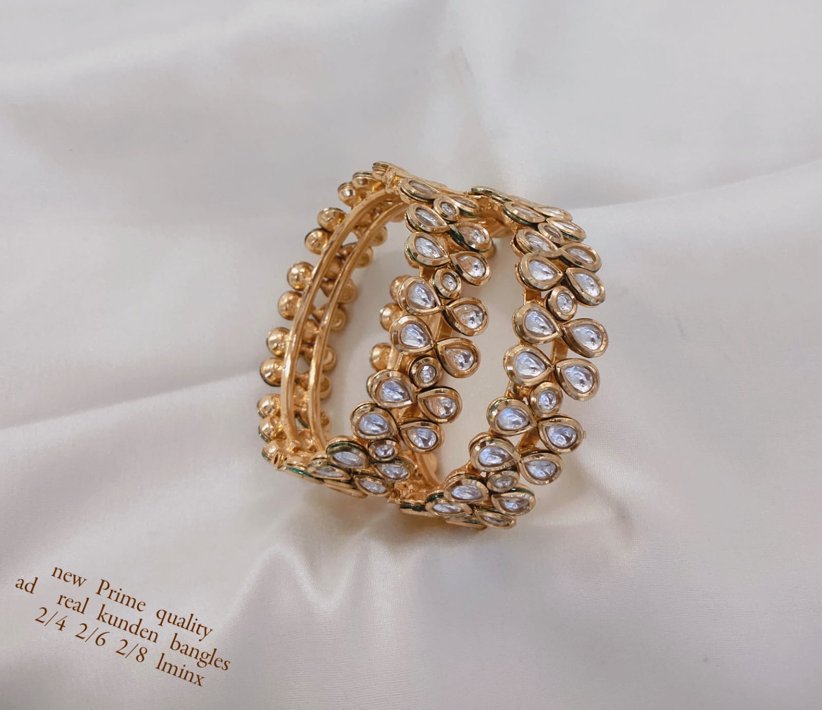 Elegant Real Pachi Kundan Bangles – Triple Line Pachi Kundan Design on Brass