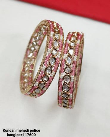 Antique Gold Plated Kundan Bangles Set