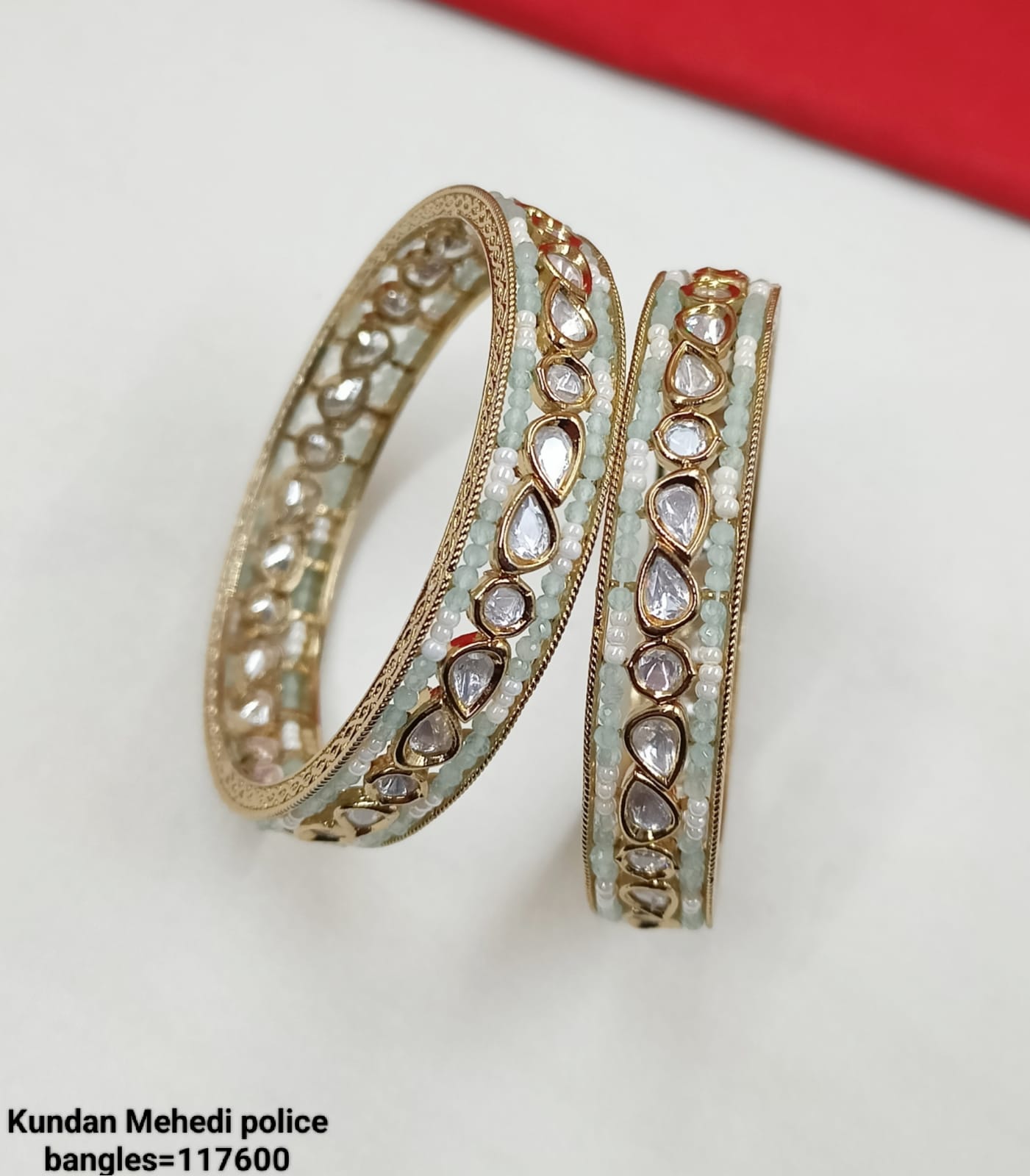 Antique Gold Plated Kundan Bangles Set