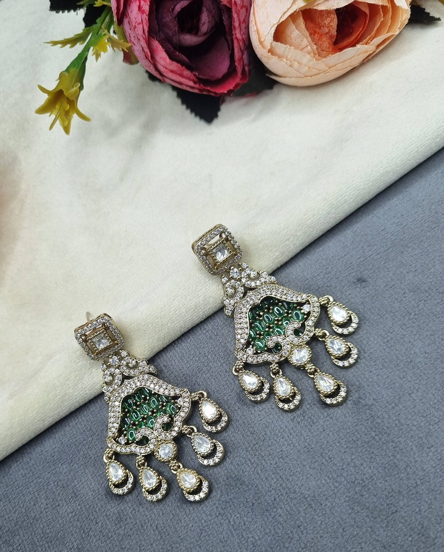 Ornate Chandelier Drop Earrings with Tiered Charms