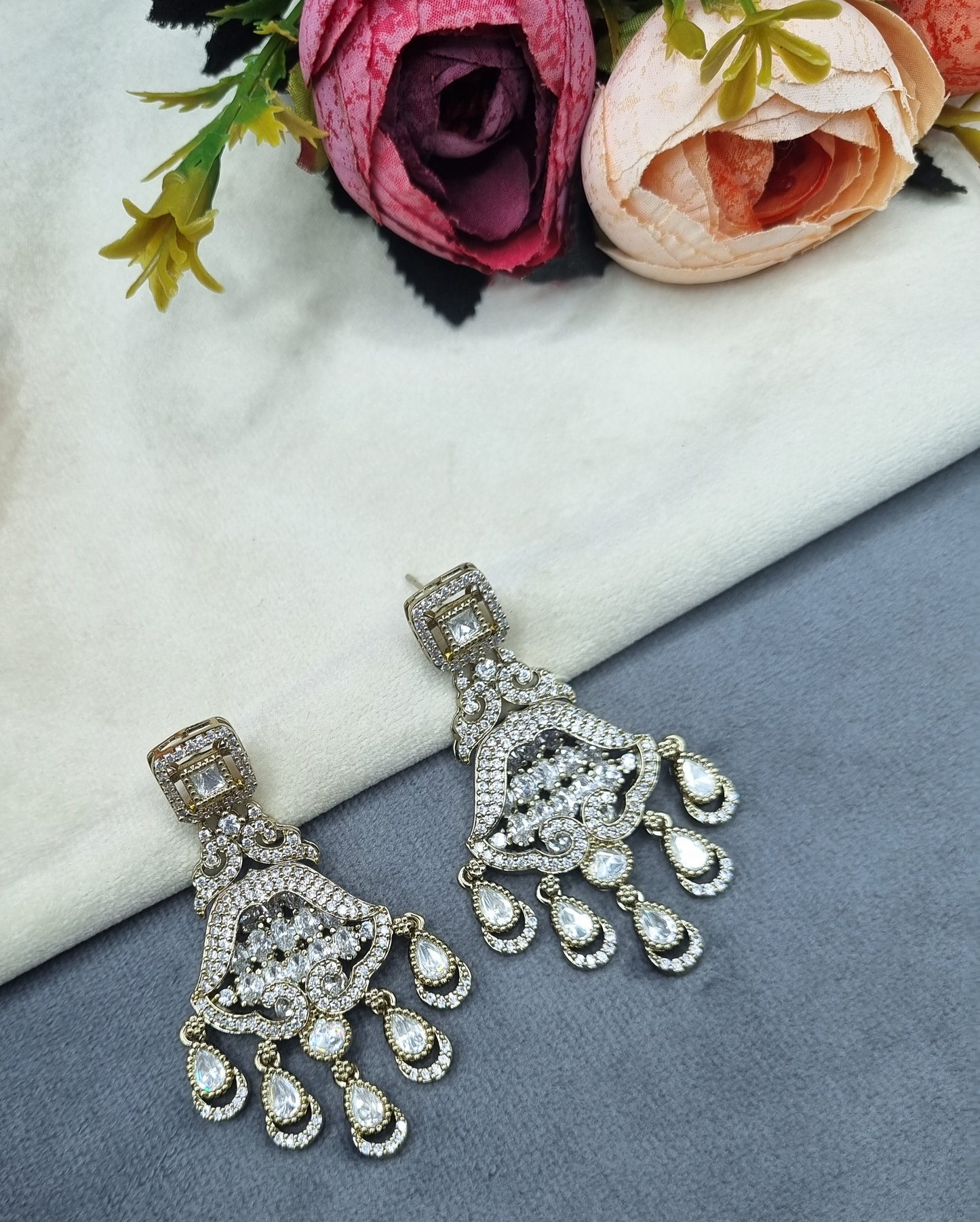 Ornate Chandelier Drop Earrings with Tiered Charms
